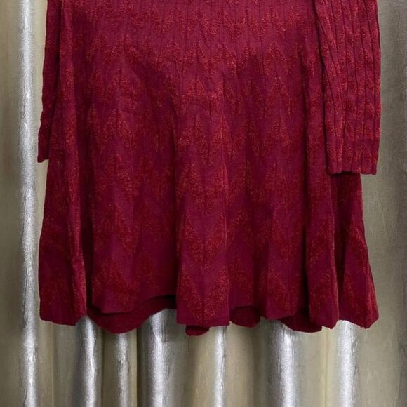Vintage Red Knit Fit Flare Dress with Gold Buttons - Picture 3 of 3